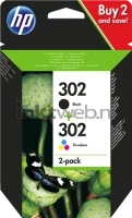 HP 302 Multipack (Opruiming 2 x 1-pack los outlet) zwart en kleur